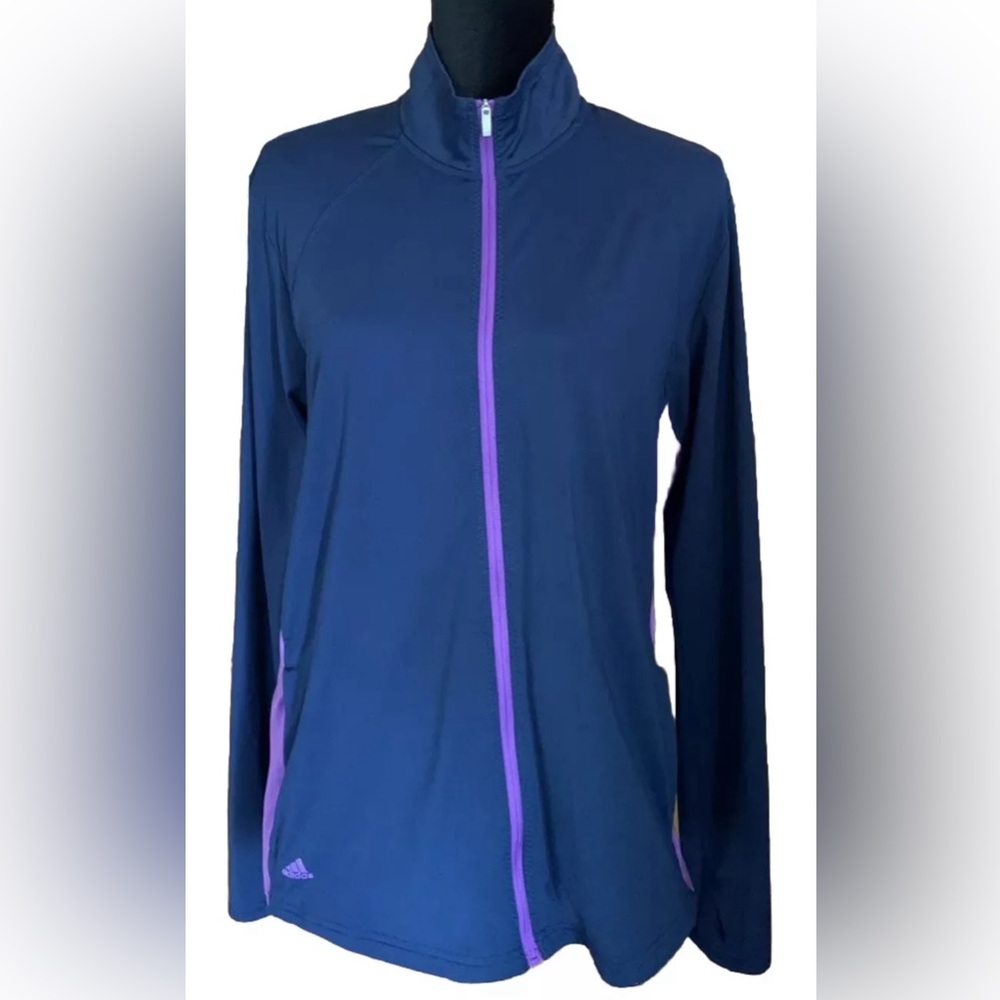 Adidas Womens Sweatshirt Size XL Purple Navy Blue Full Zip Thin Long Sleeve